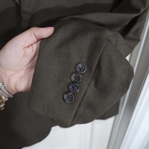 Burberry Mens Blazer Brown Wool Academia Suit Jacket USA Academia Vintage Sz 44L - Picture 7 of 14